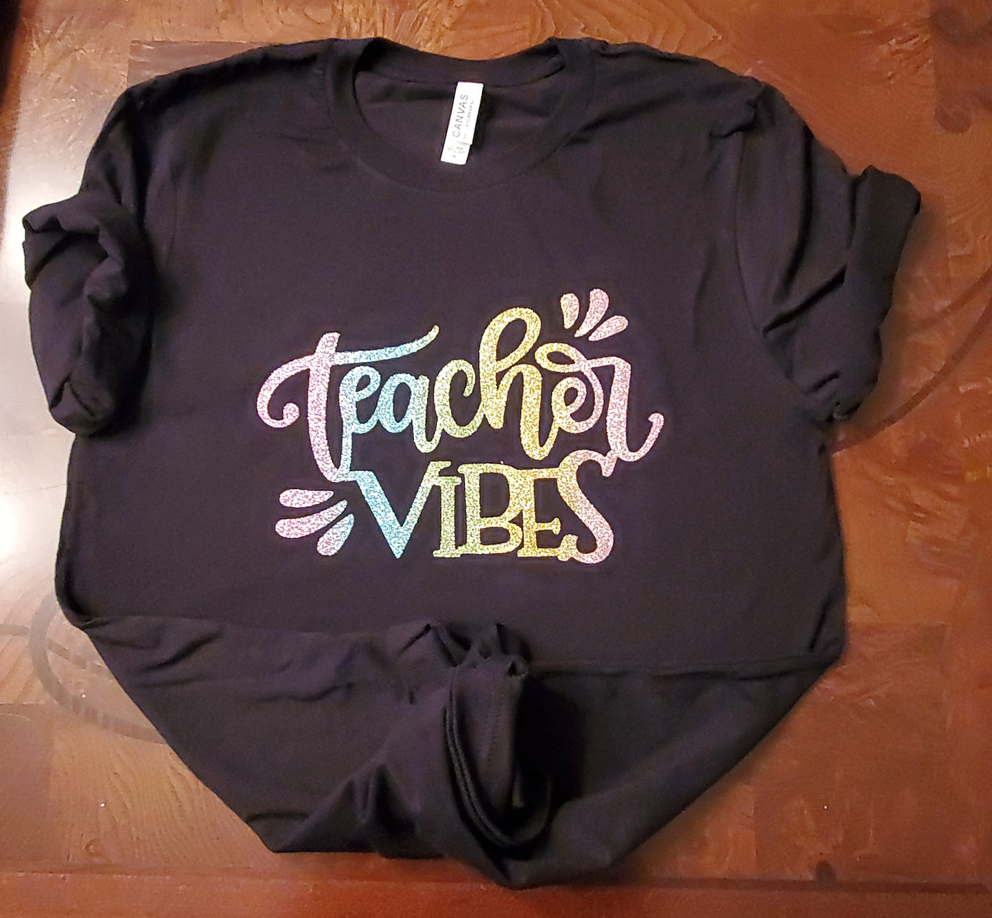 Teacher vibes t-shirt, gift idea for teacher, educator shirt, Christmas gift, 3D glitter shirts, personalized tee, back to school
