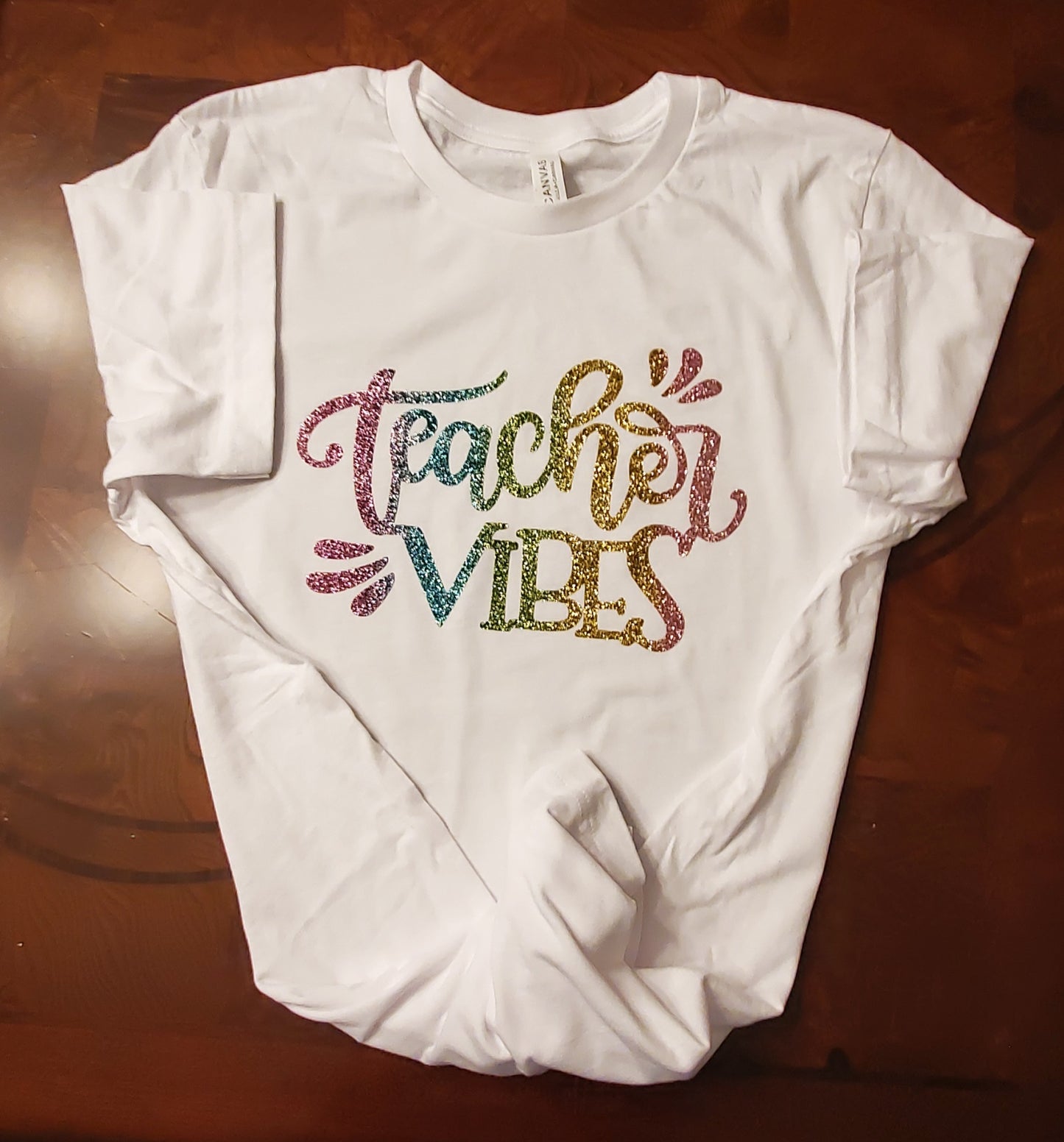Teacher vibes t-shirt, gift idea for teacher, educator shirt, Christmas gift, 3D glitter shirts, personalized tee, back to school