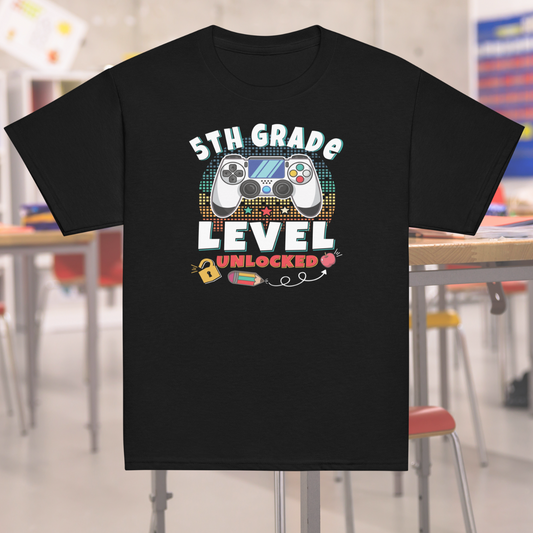 Game on level unlocked back to school T-shirt for boys and girls, first day of school shirt, Grades first through fifth